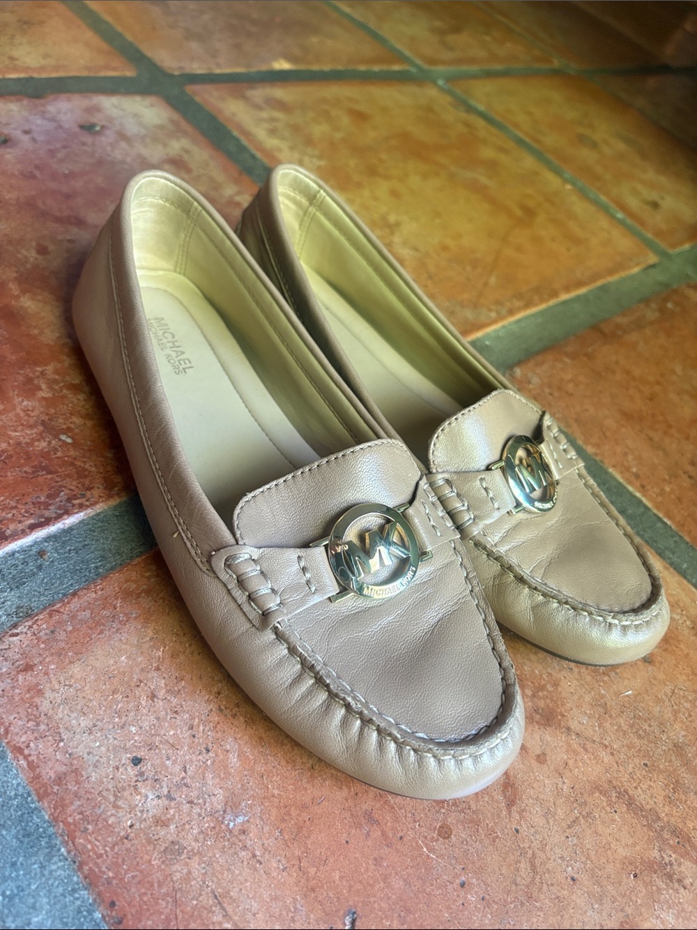 Michael Kors Camel Leather Logo Loafers